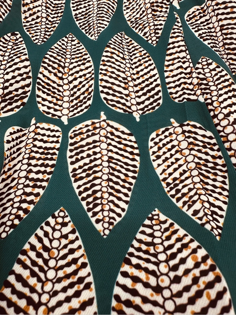Forest Green Graphic Leaf Print Fit & Flare Dress Retro Mod Botanical M - Picture 2 of 12